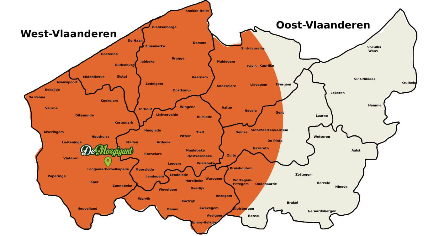 Dak ontmossen West-Vlaanderen kaart